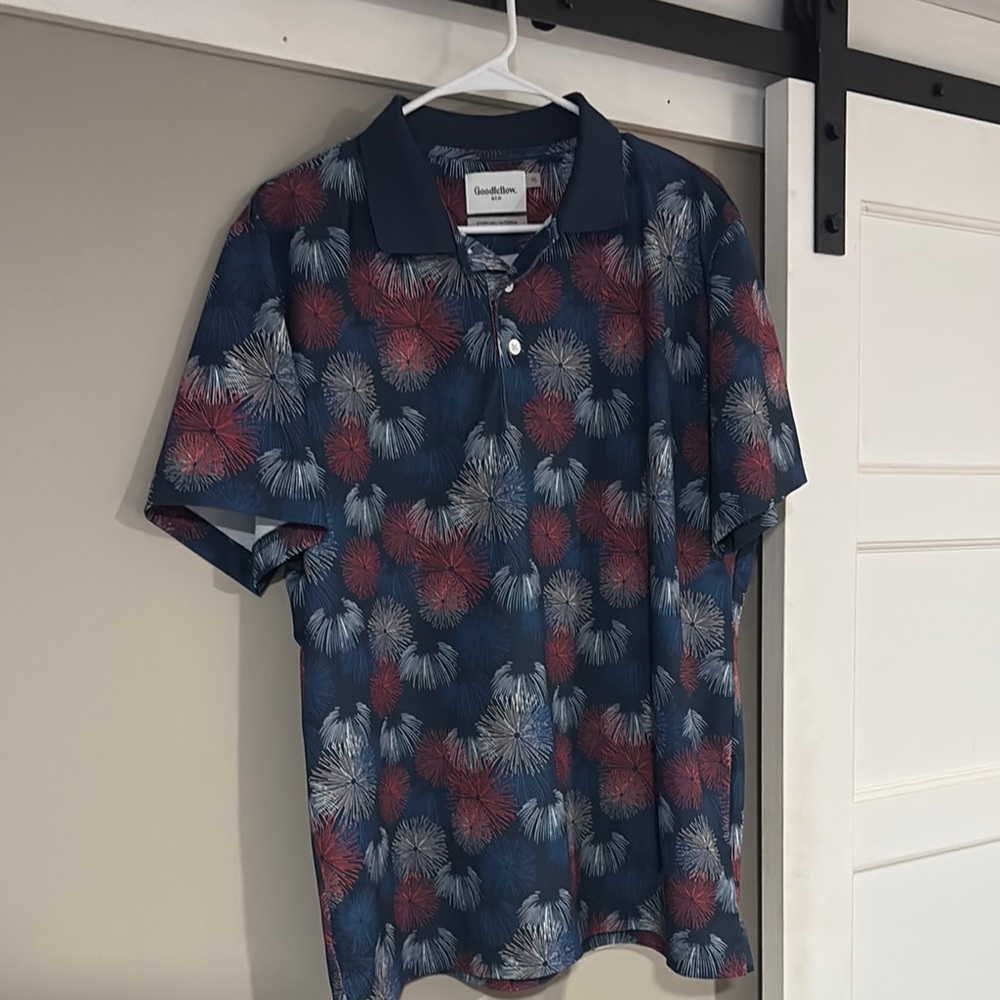Goodfellow & Co Blue and Red Artistic Polo Shirt